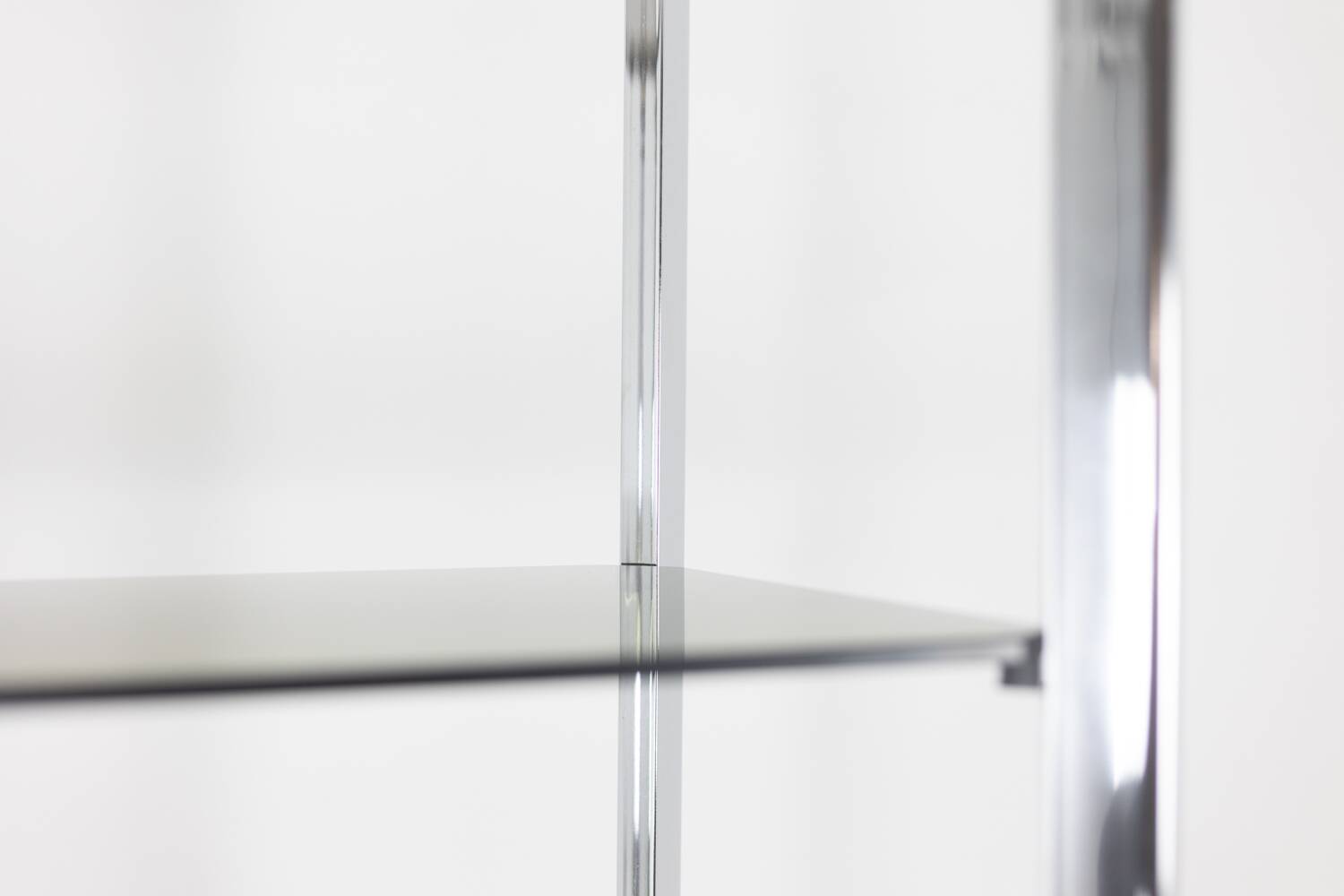 Pair of 6-shelf shelves with chrome-plated metal frames. 1970s.