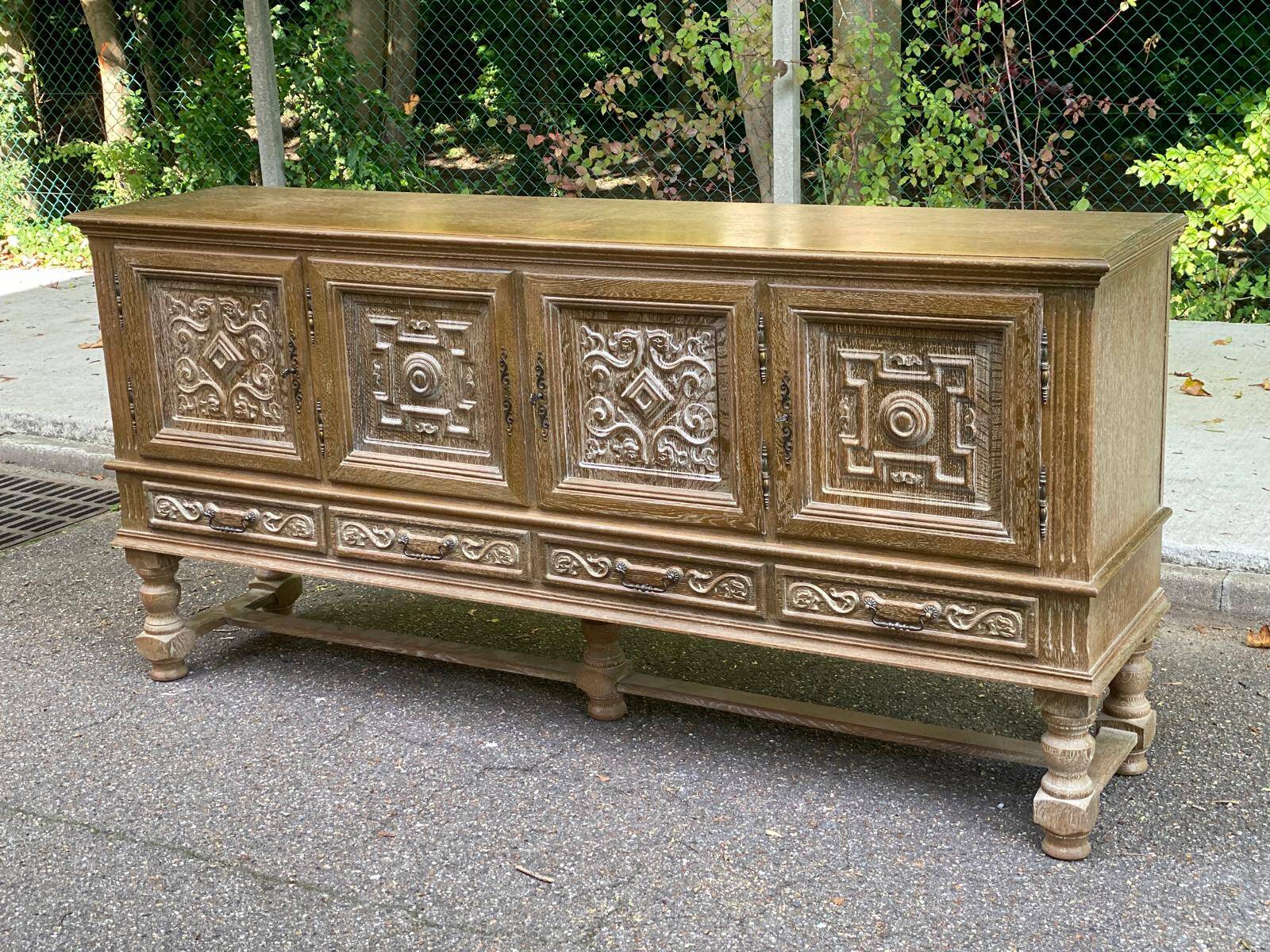 Spanish Renaissance patinated solid wood sideboard