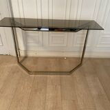 Pair of chrome metal consoles and smoked glass, Italy, 1970s