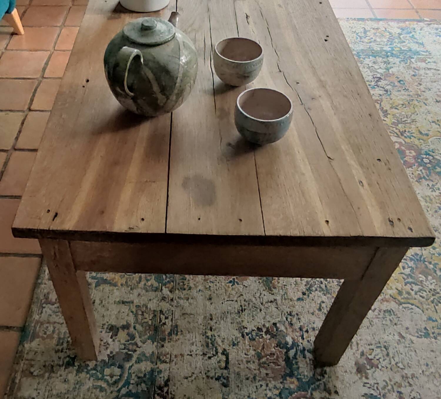 Vintage solid oak farmhouse coffee table 113x64