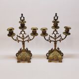 Ancienne paire de chandeliers a 3 branches en laiton