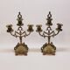 Old pair of 3 branched brass candlesticks