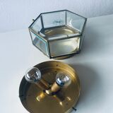 Art Deco hexagonal ceiling light in brass and glass