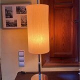 Vintage chrome metal table lamp with fabric in the style of Staff Leuchten, 1989.