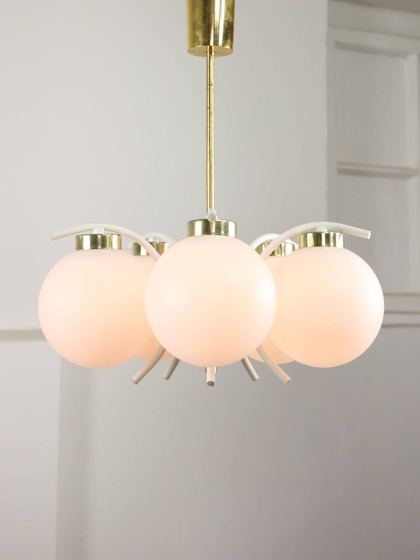 Mid-century modern Italian Brass and Opaline Chandelier