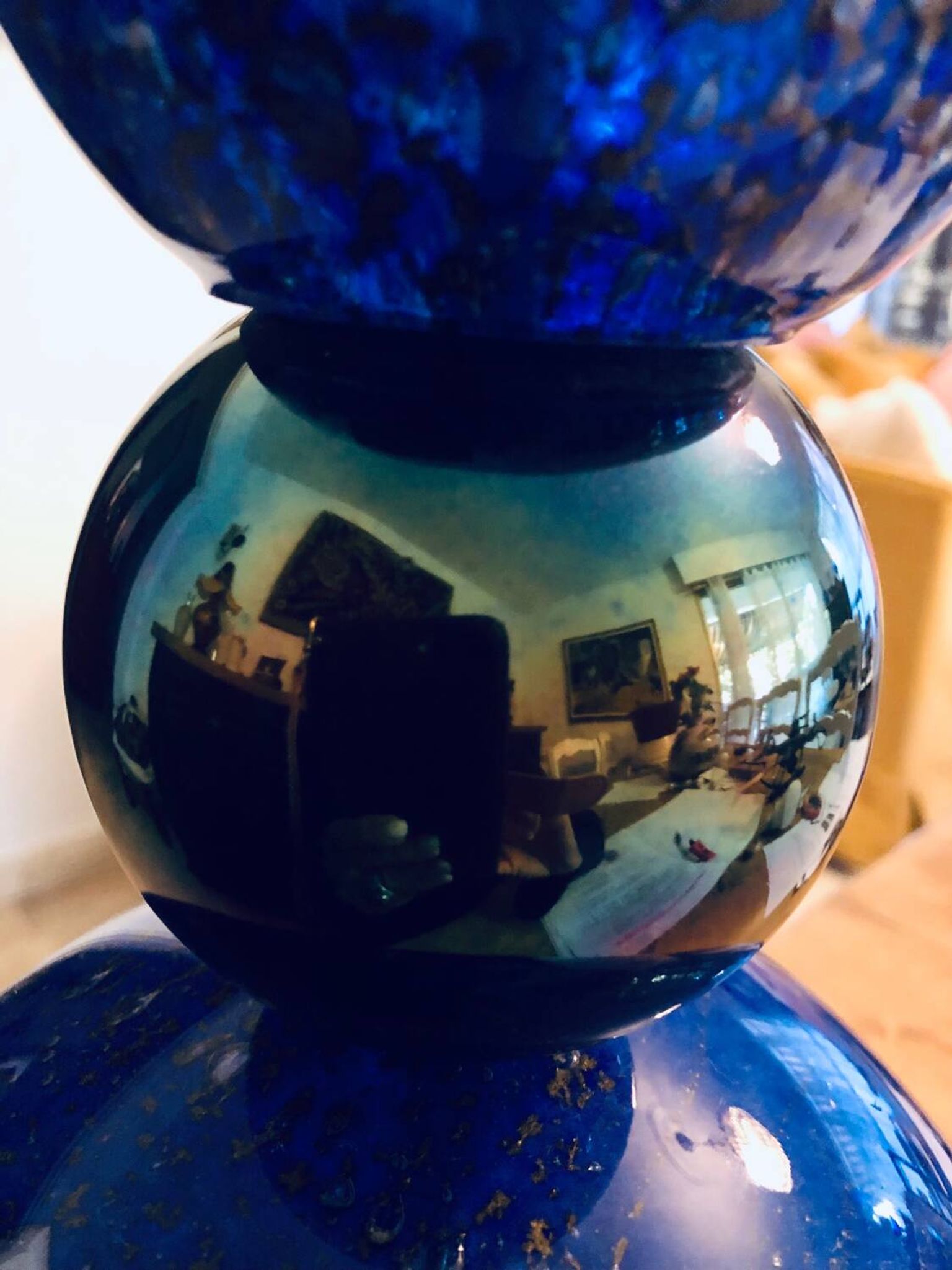Vintage blue and gold blown glass lamp from the 80s/90s