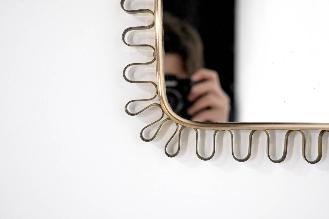 Brass wall mirror, Italy, 1950s