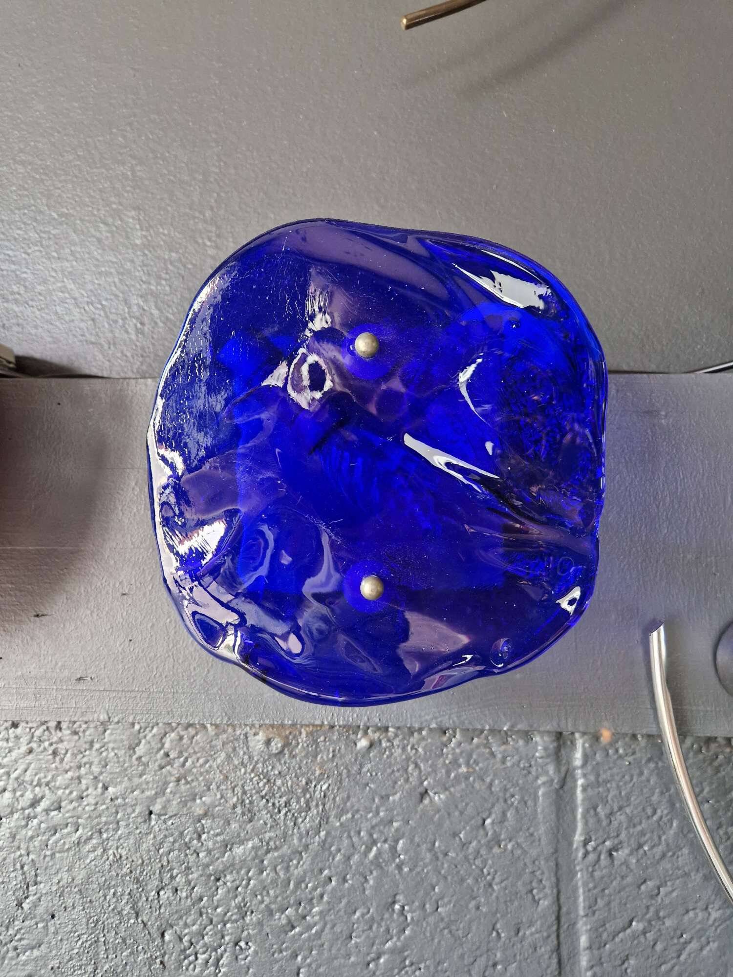 Applique murale en verre de Murano soufflé bleu, années 70