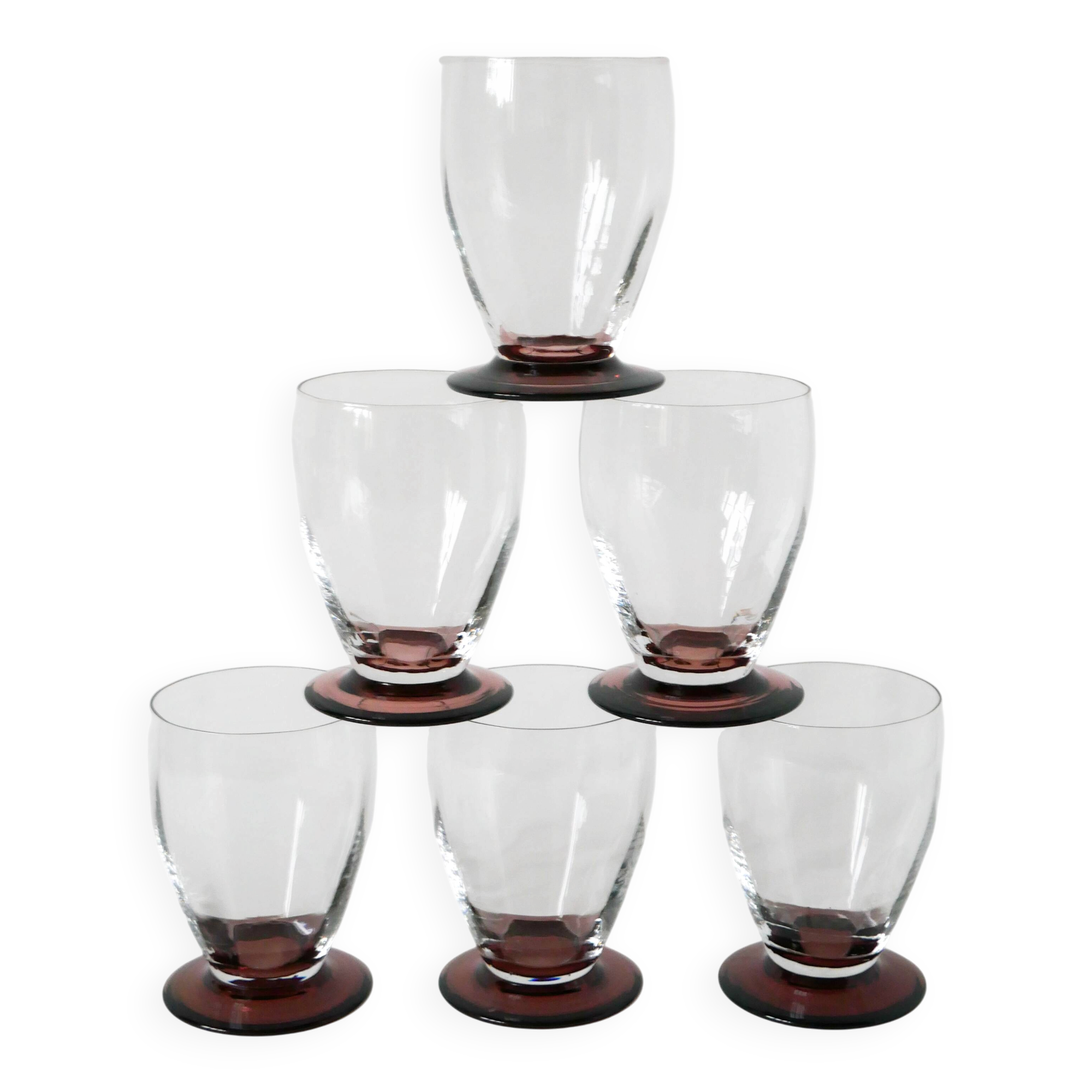 Lot de 6 verres à vin à pieds Violets, 1960