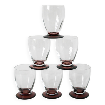 Set of 6 purple stemmed wine glasses, 1960
