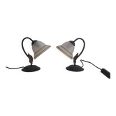 Pair of lamps in iron and satin glass – Florentine style / Art Nouveau
