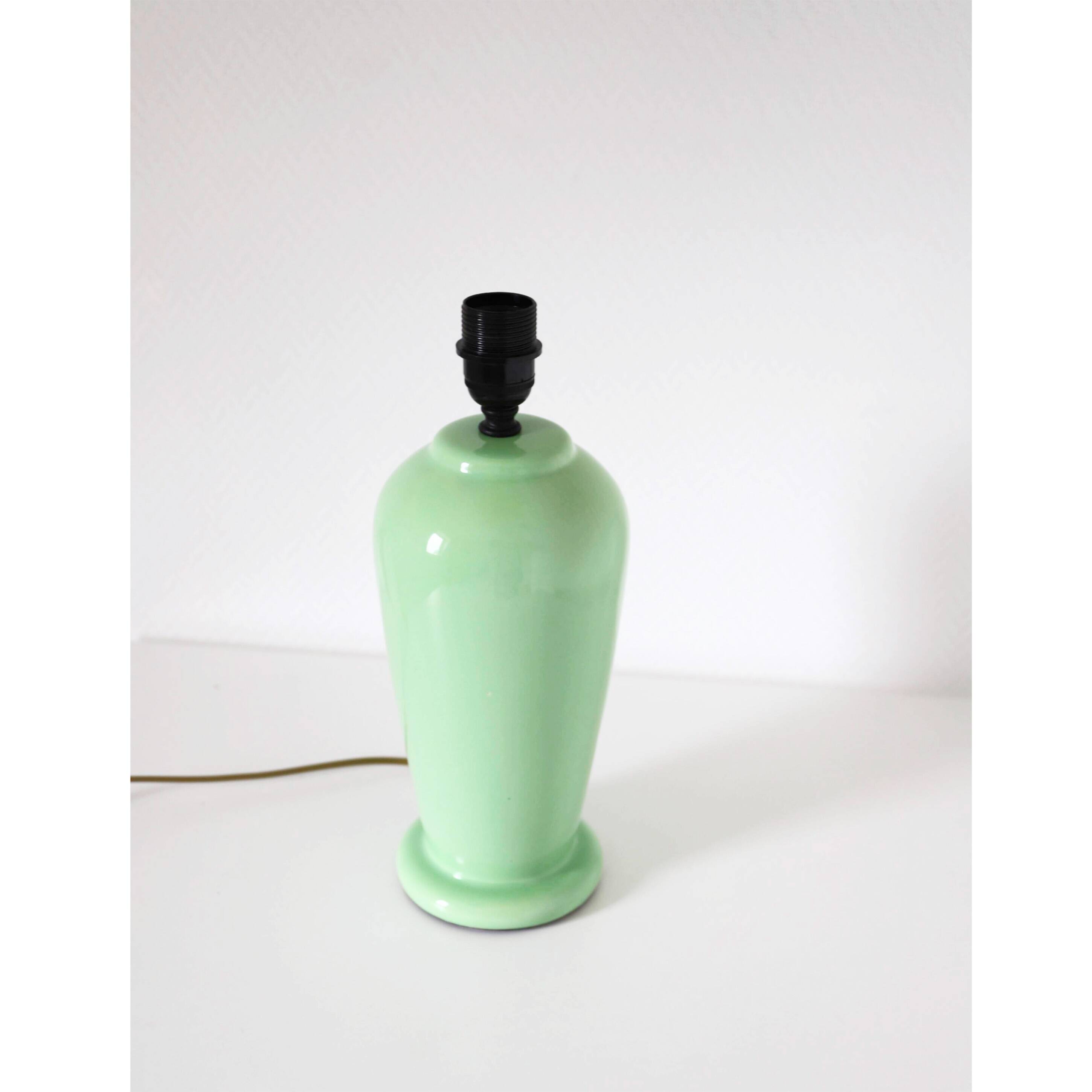 Vintage water green ceramic foot lamp with “fruit” printed lampshade
