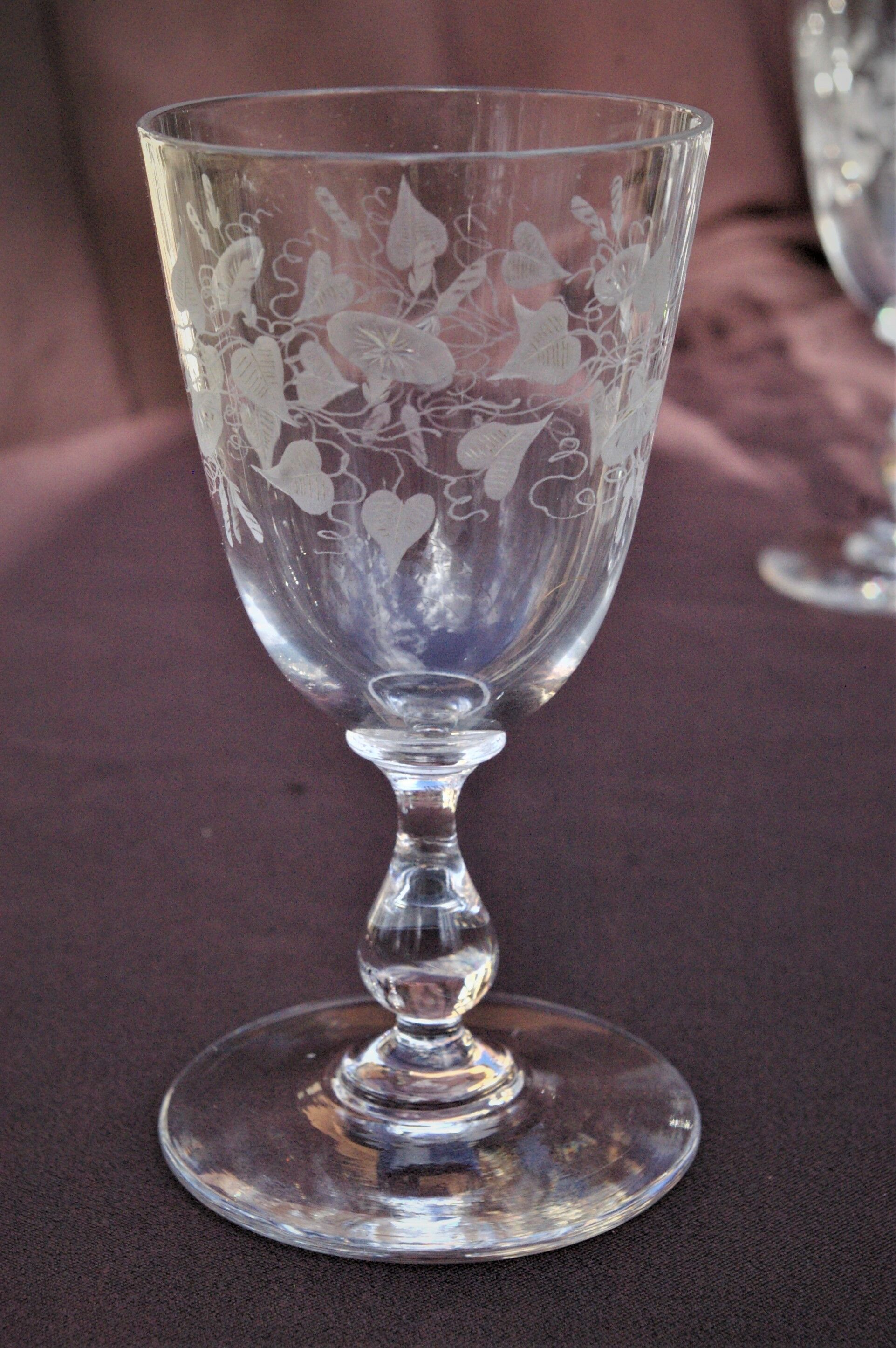 Set 11 Port Glasses White Wine Art Nouveau Crystal engraved Liseron