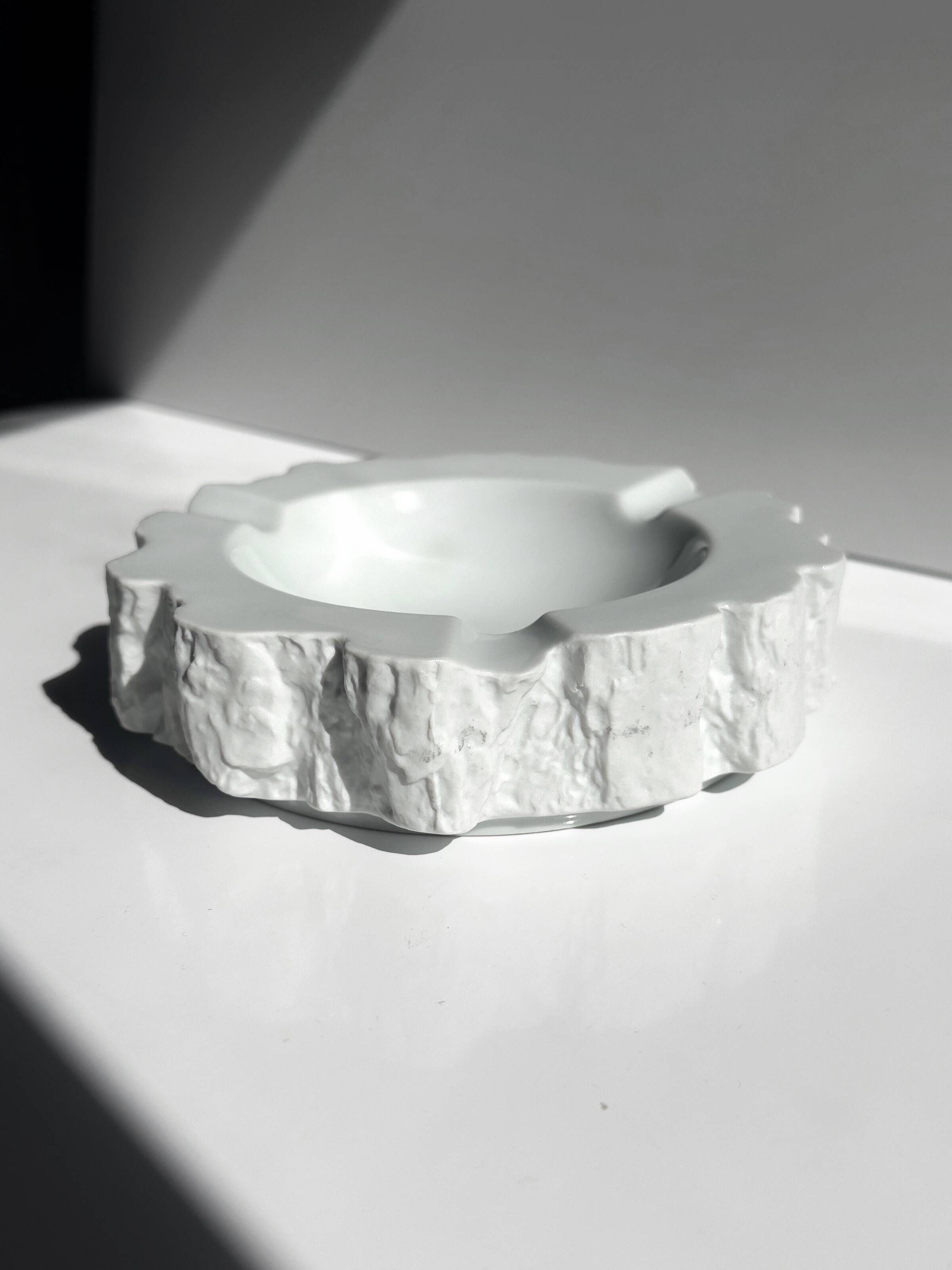 Vintage porcelain ashtray, white bisque porcelain, Brutalist design, 1970s