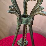 Antique patinated bronze regulator lamp with Tiffany glass shade in very good condition