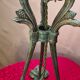 Antique patinated bronze regulator lamp with Tiffany glass shade in very good condition