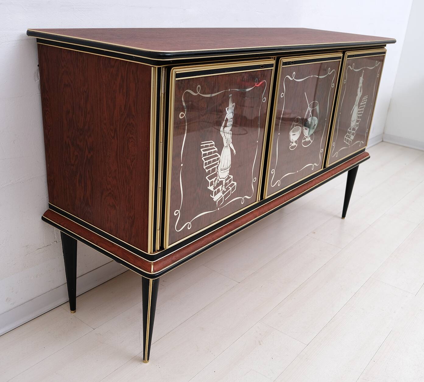 Meuble bar italien du milieu du siècle, Umberto Mascagni pour Harrods Londres, années 1950