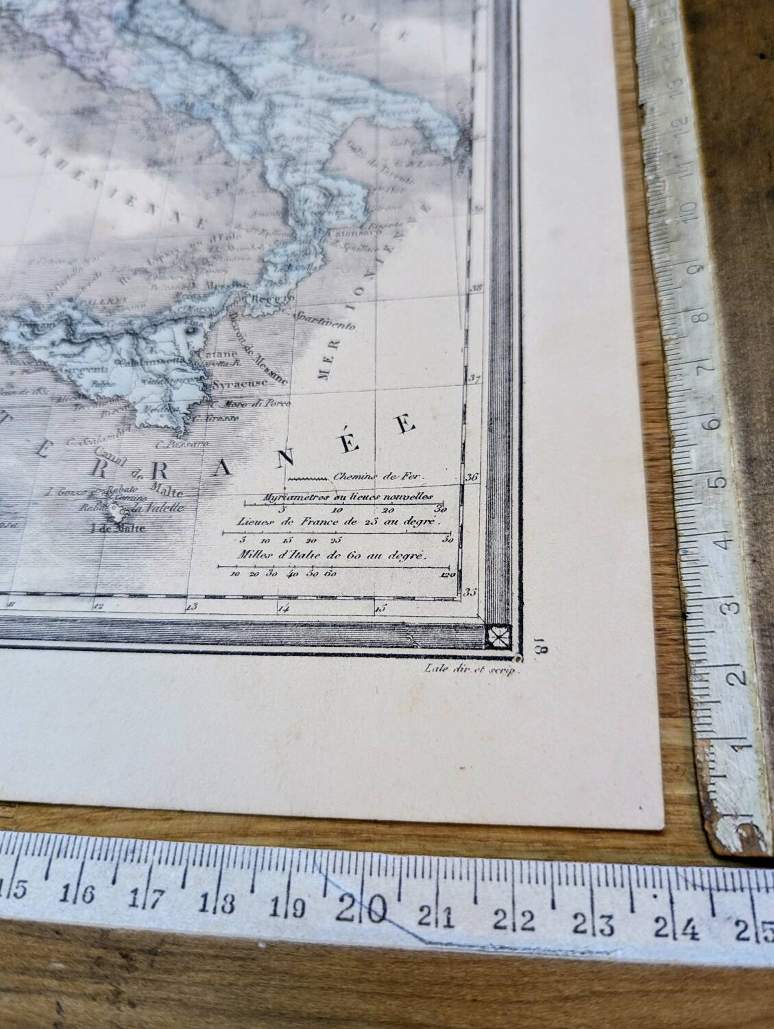 Italy, old map, printed in 1852.