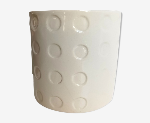 Pot cache-pot céramique en relief couleur crème
