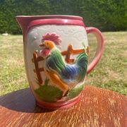 Carafe / pichet barbotine coq faïence française