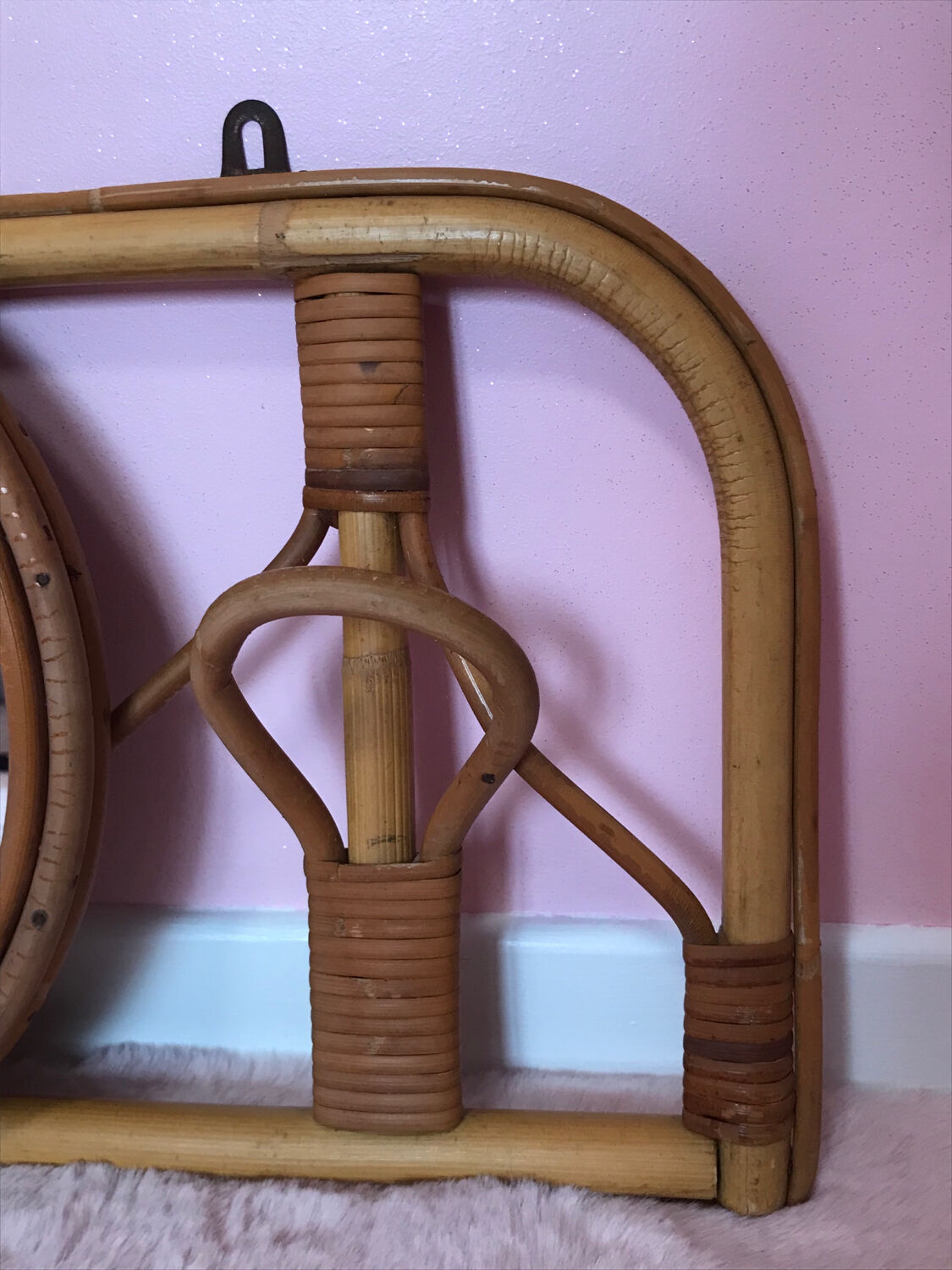 Rattan coat rack and vintage mirror