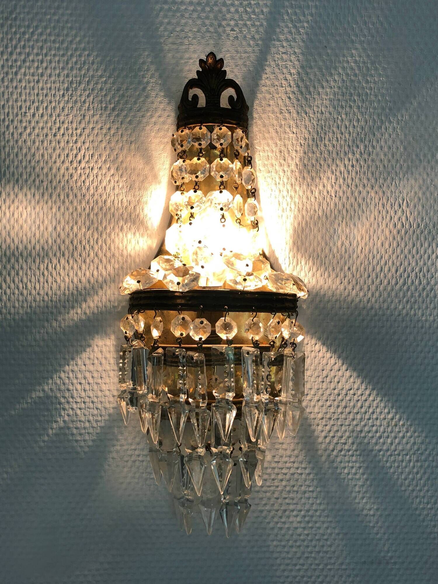 Old vintage bronze hot air balloon wall lamp with glass grapevines. Year 50 60