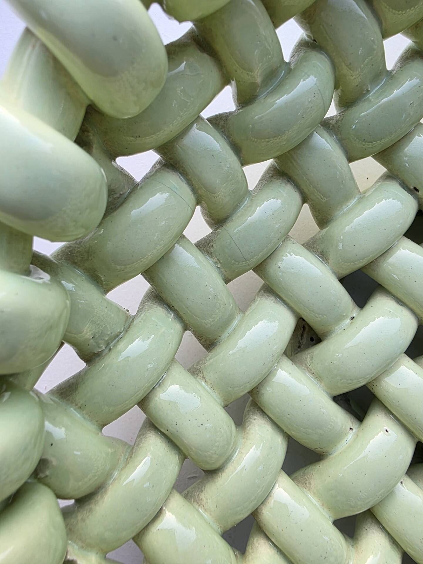 Light green woven ceramic basket Jérome Massier Vallauris