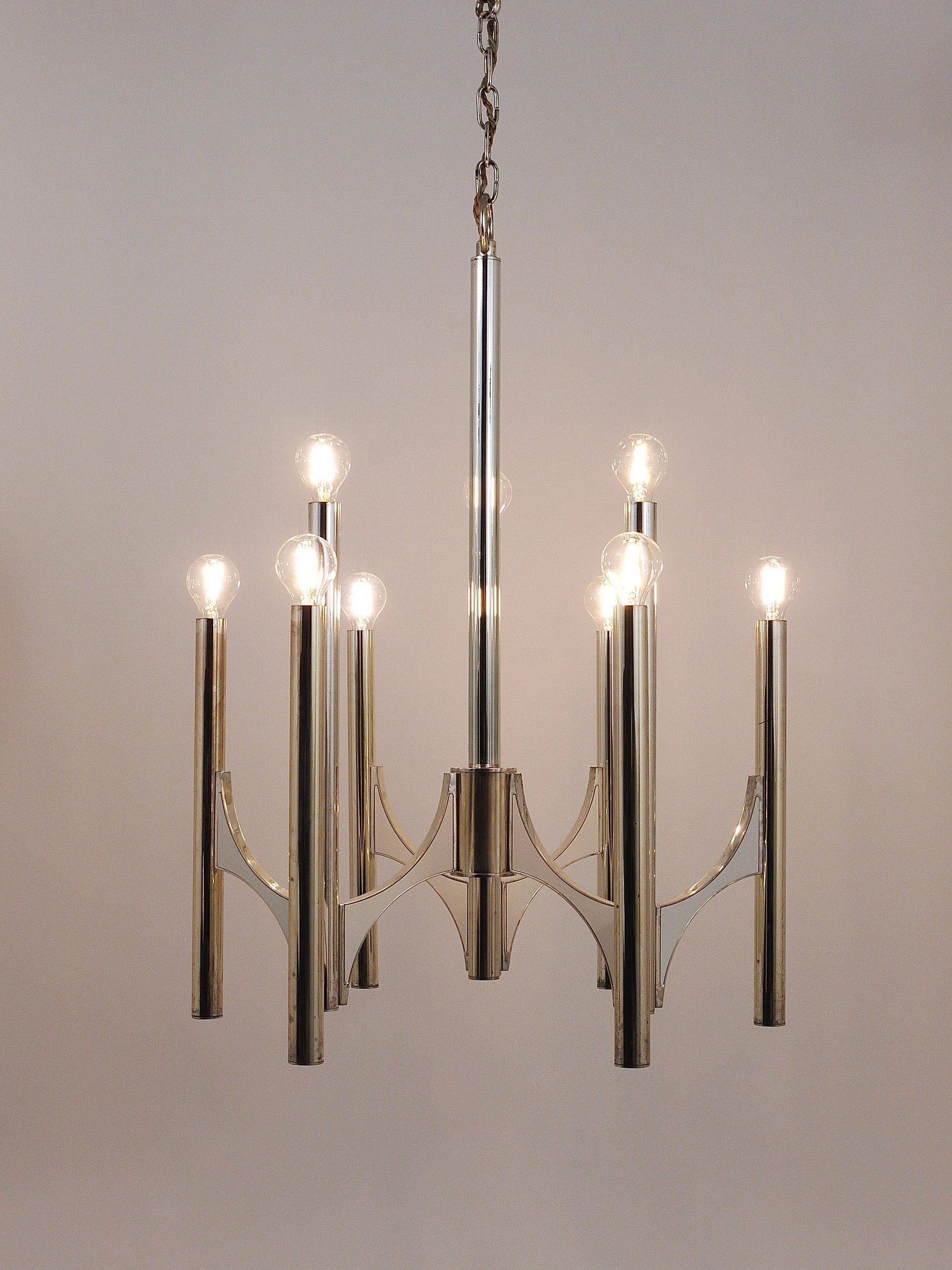 Lustre Milieu du Siècle Gaetano Sciolari Sirius Argenté, Lightolier, Italie