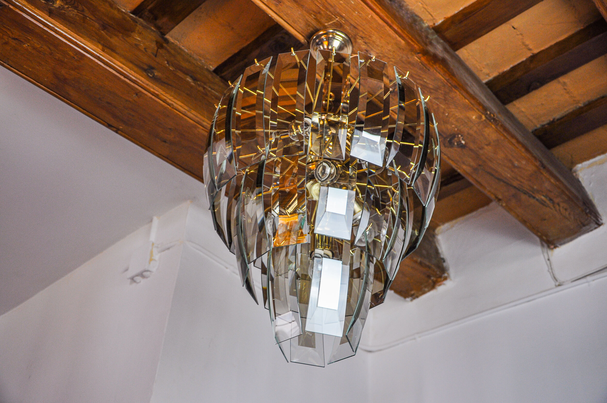 Black Veca chandelier 3 levels, Murano glass, Italy, 1970