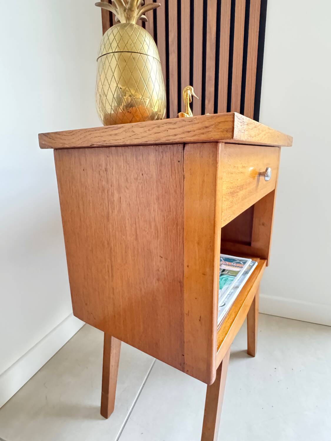 Vintage compass leg bedside table