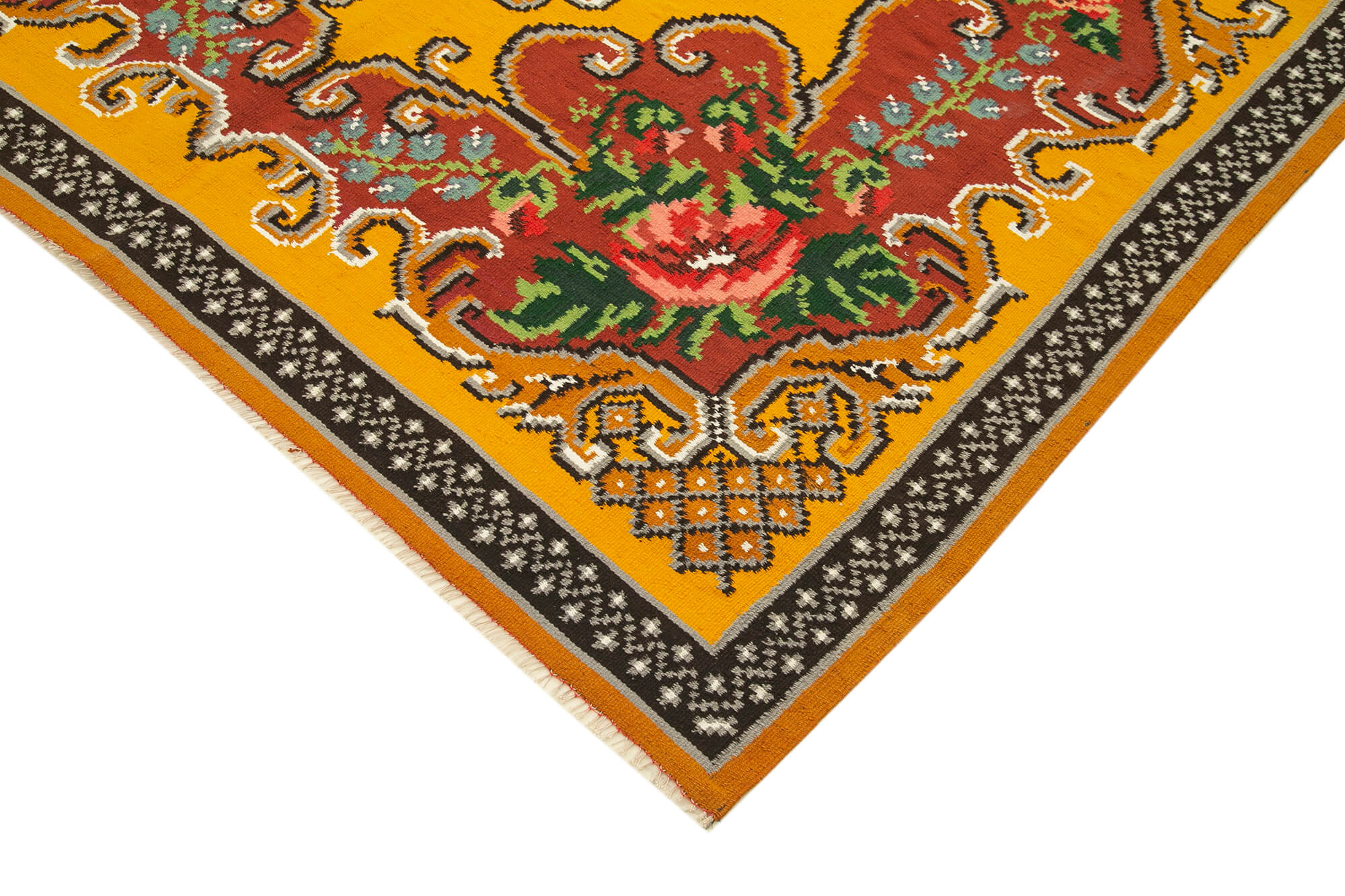 Handwoven Vintage Bessarabian Yellow Kilim 182 cm x 246 cm - 23410