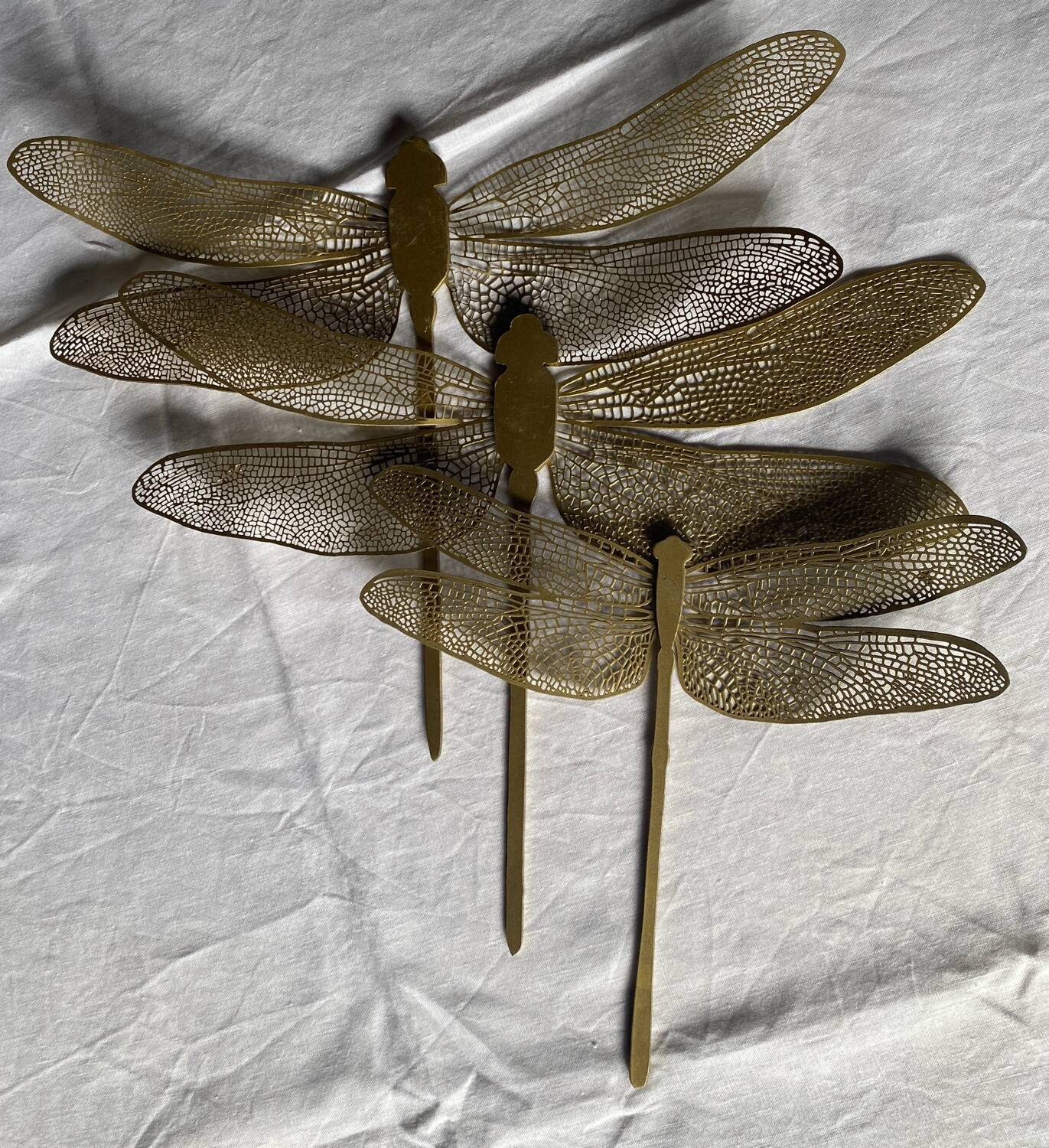Lot de 3 libellules en laiton doré vintage
