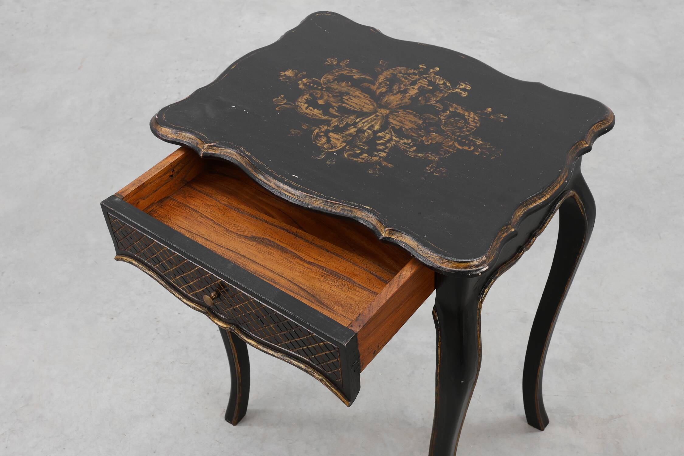 19th Century Black Wooden Side Table with Drawer, France