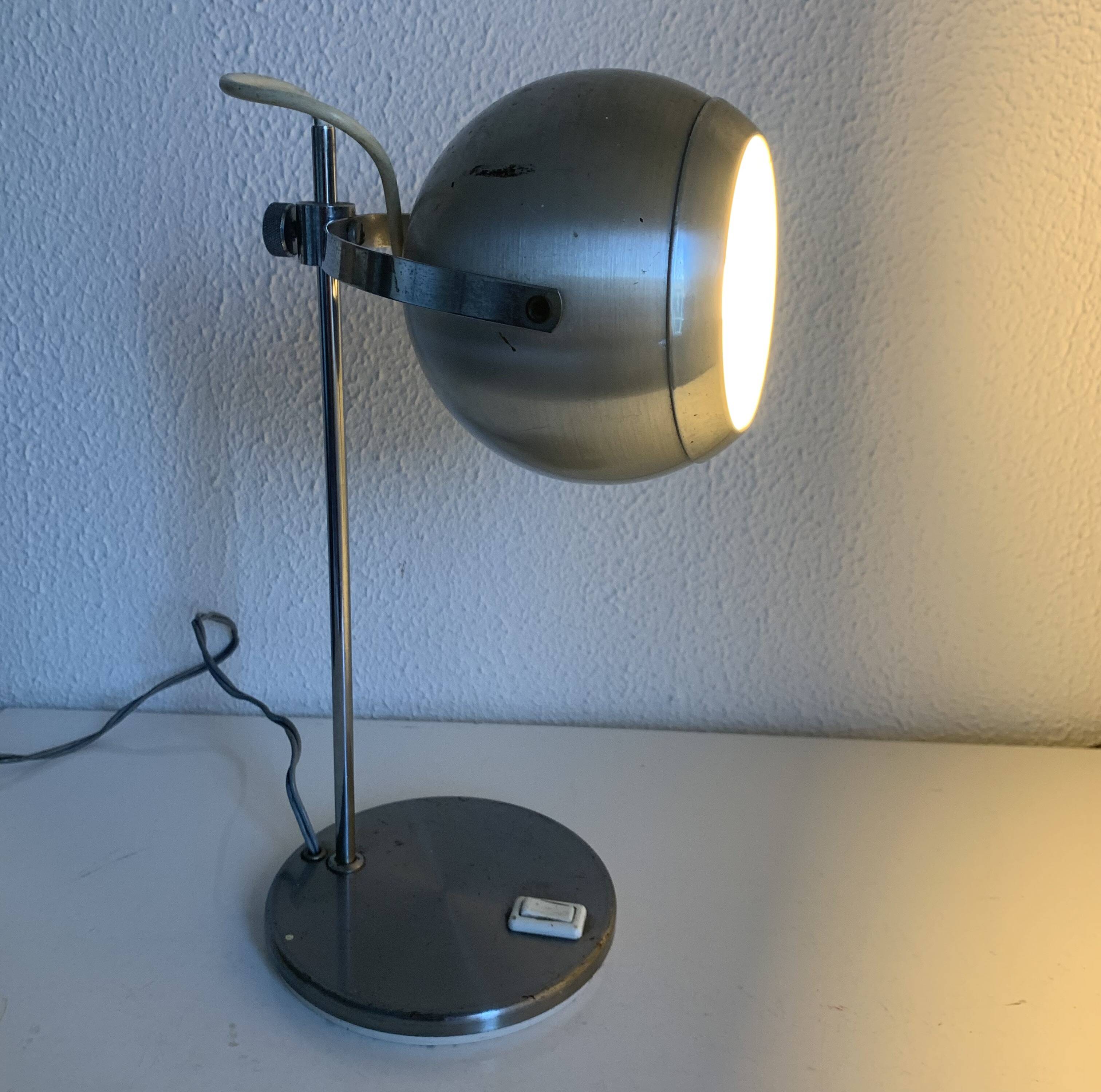1960s vintage table lamp eyeball brushed steel Aluminor - 34 cm