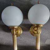 Paire d'appliques de style Art Déco en laiton et verre laiteux, Sölken Leuchten