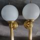 Pair of Art Deco style wall lights in brass and milk glass Sölken Leuch