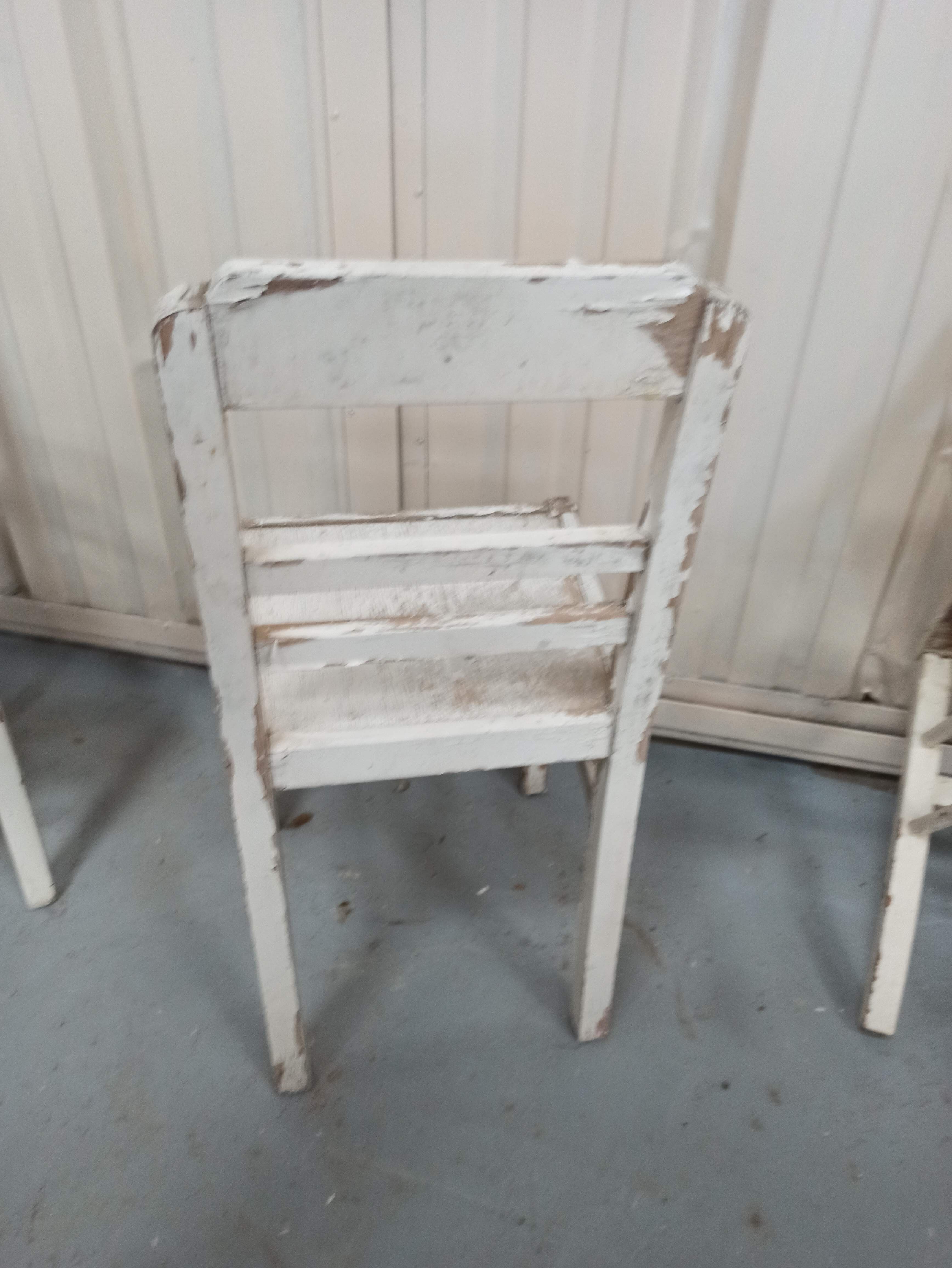 4 patinated white bistro chairs