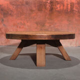 Brutalist Massive Robust Oak Round Coffee Table, 60s