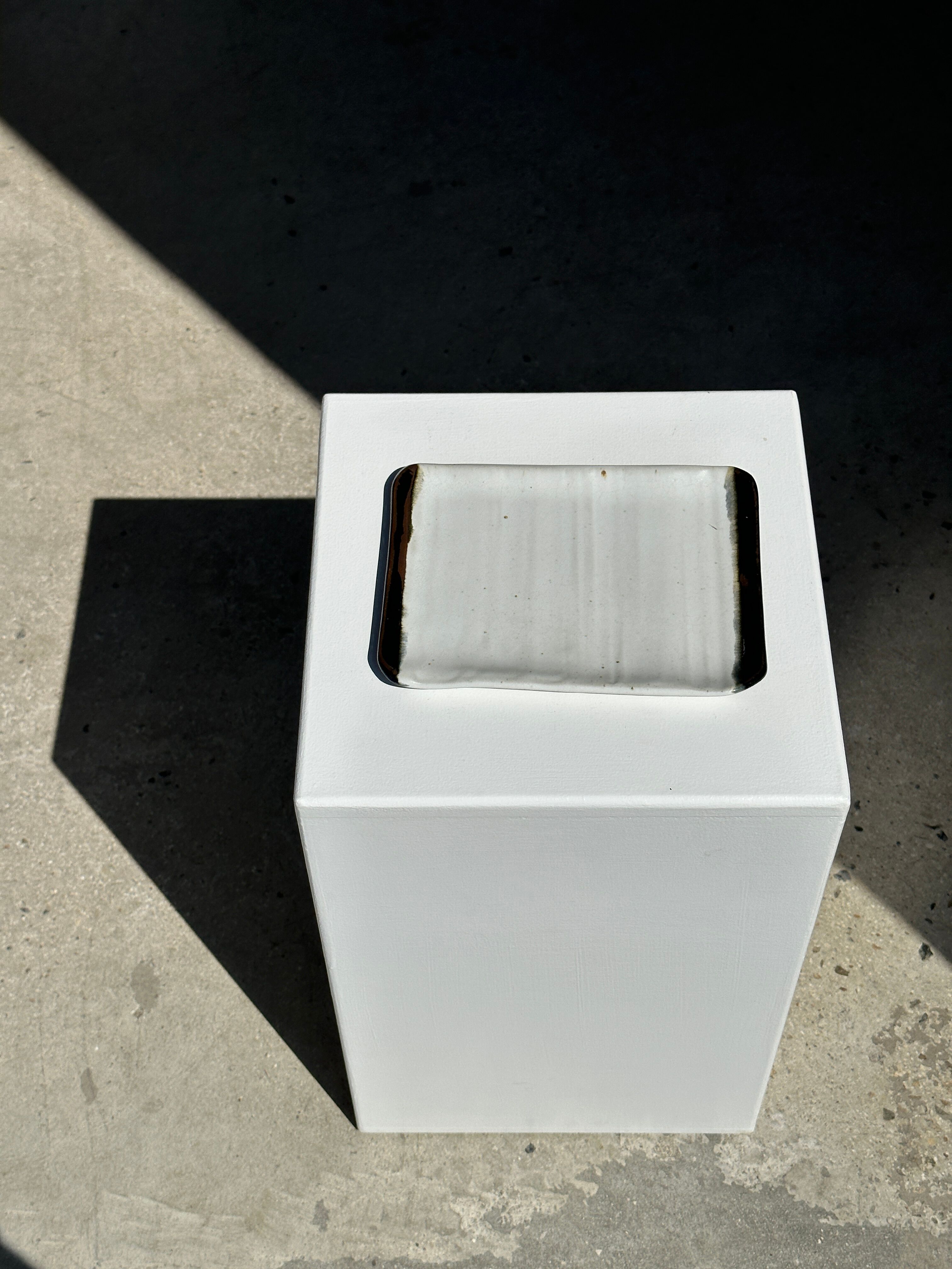 Trio of small rectangular serving dishes white and black Indonesian ceramic 21x16