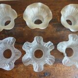 Lot 6 anciens globes vintage forme tulipe verre blanc dépoli