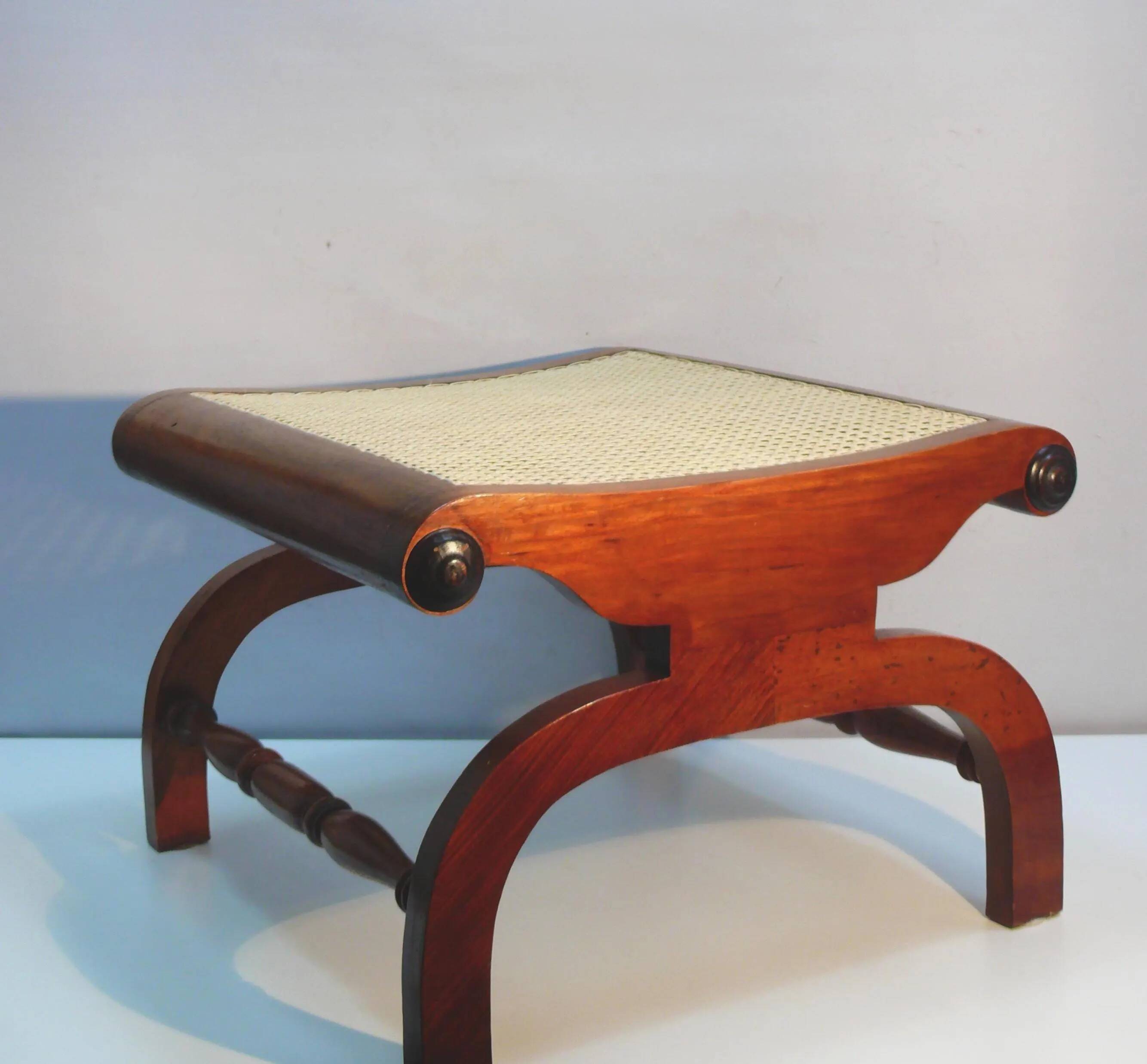 English colonial style ottoman, solid teak, with Viennese cane seat, mid-20th century.
