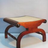 English colonial style ottoman, solid teak, with Viennese cane seat, mid-20th century.