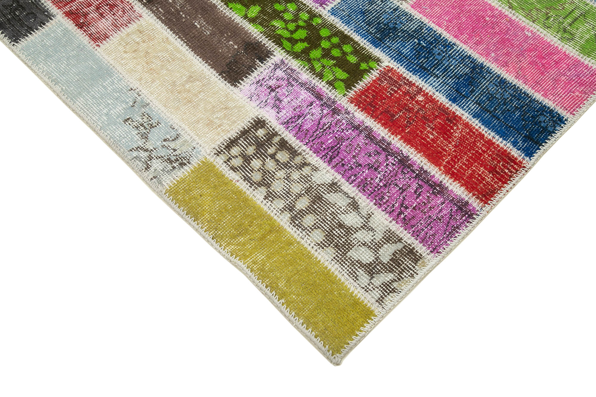 Handmade anatolian overdyed 176 cm x 227 cm multicolor patchwork carpet