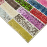 Handmade anatolian overdyed 176 cm x 227 cm multicolor patchwork carpet