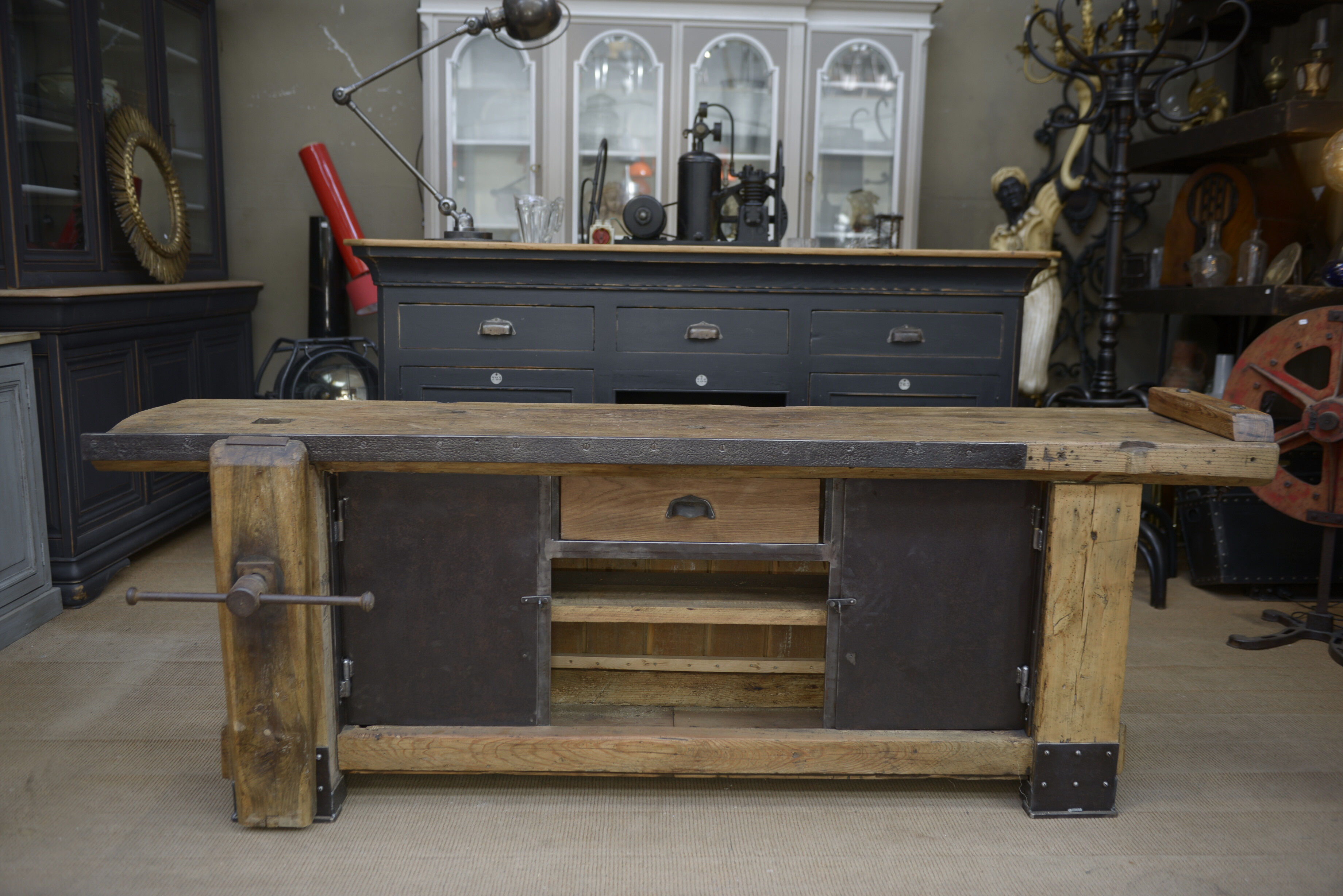 Industrial low industrial furniture carpenter's workbench 1930