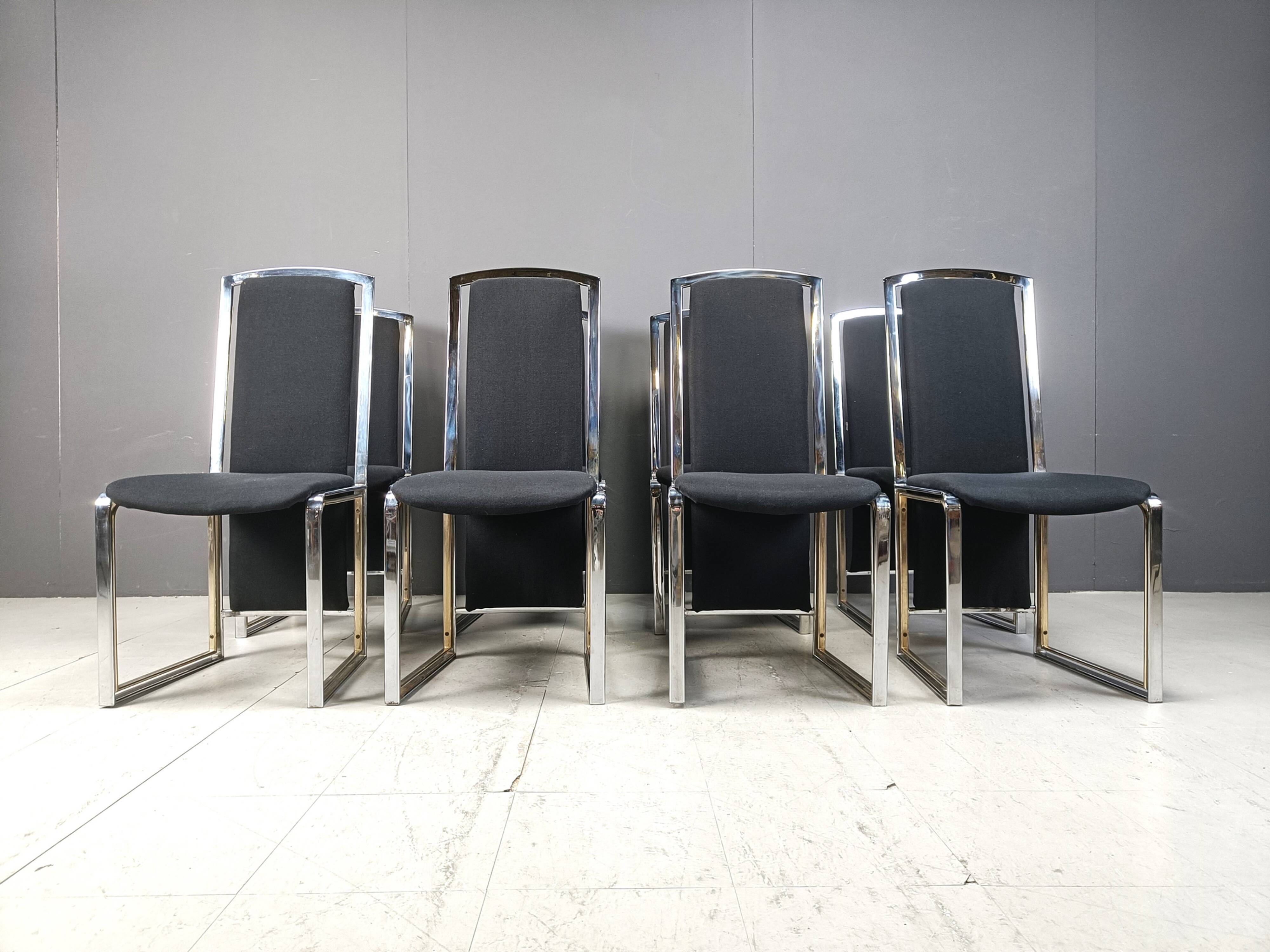 Vintage brass and chrome dining chairs set of 8 - 1970s