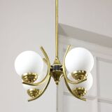 Mid-Century Italian Brass and Opaline Chandelier