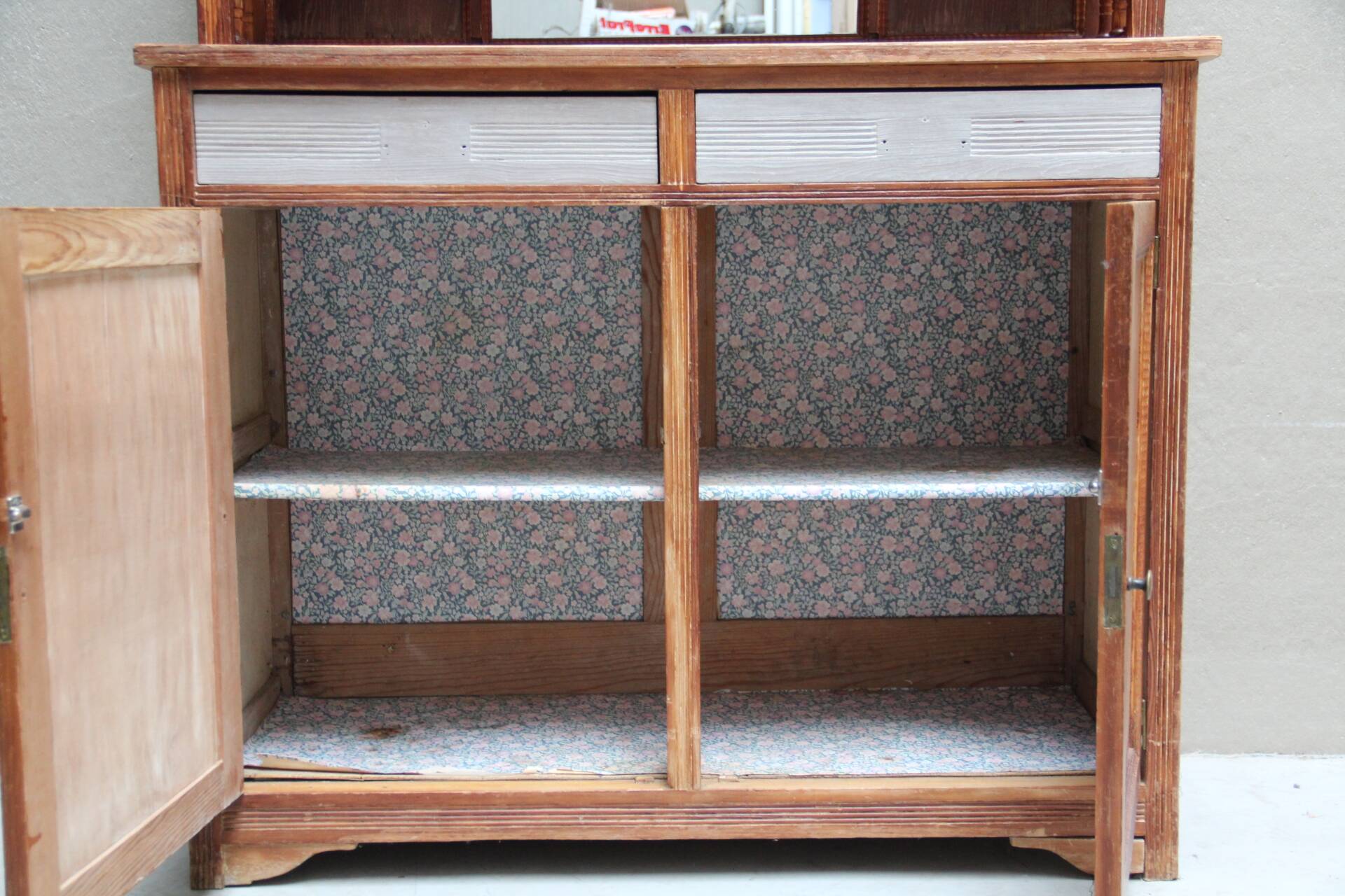 Art Deco pine dresser, beveled glass