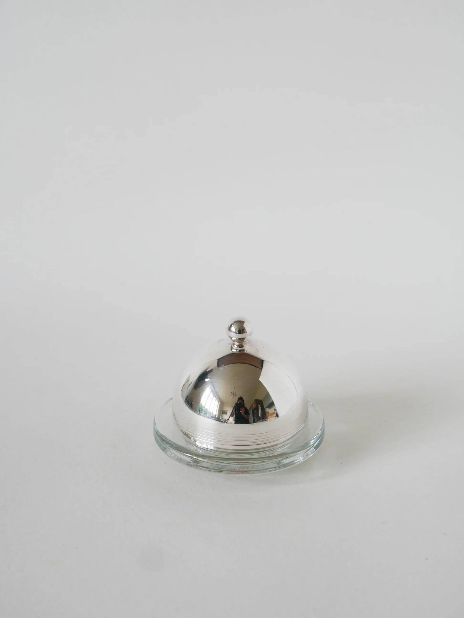 Silver-plated metal and glass butter dish, St Hilaire, 1950