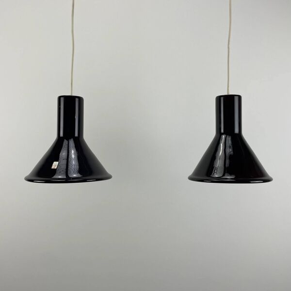 Paire de suspensions MINI en verre violet de P&T par Michael Bang pour Holmegaard 1970